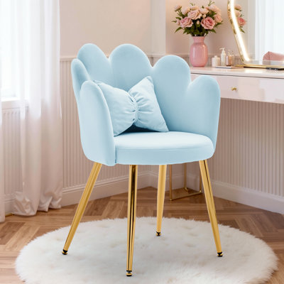 KORSER Office Chairs, Velvet Vanity Chair with Bow Pillow, Modern Petal Chair for Living Room, Bedroom
