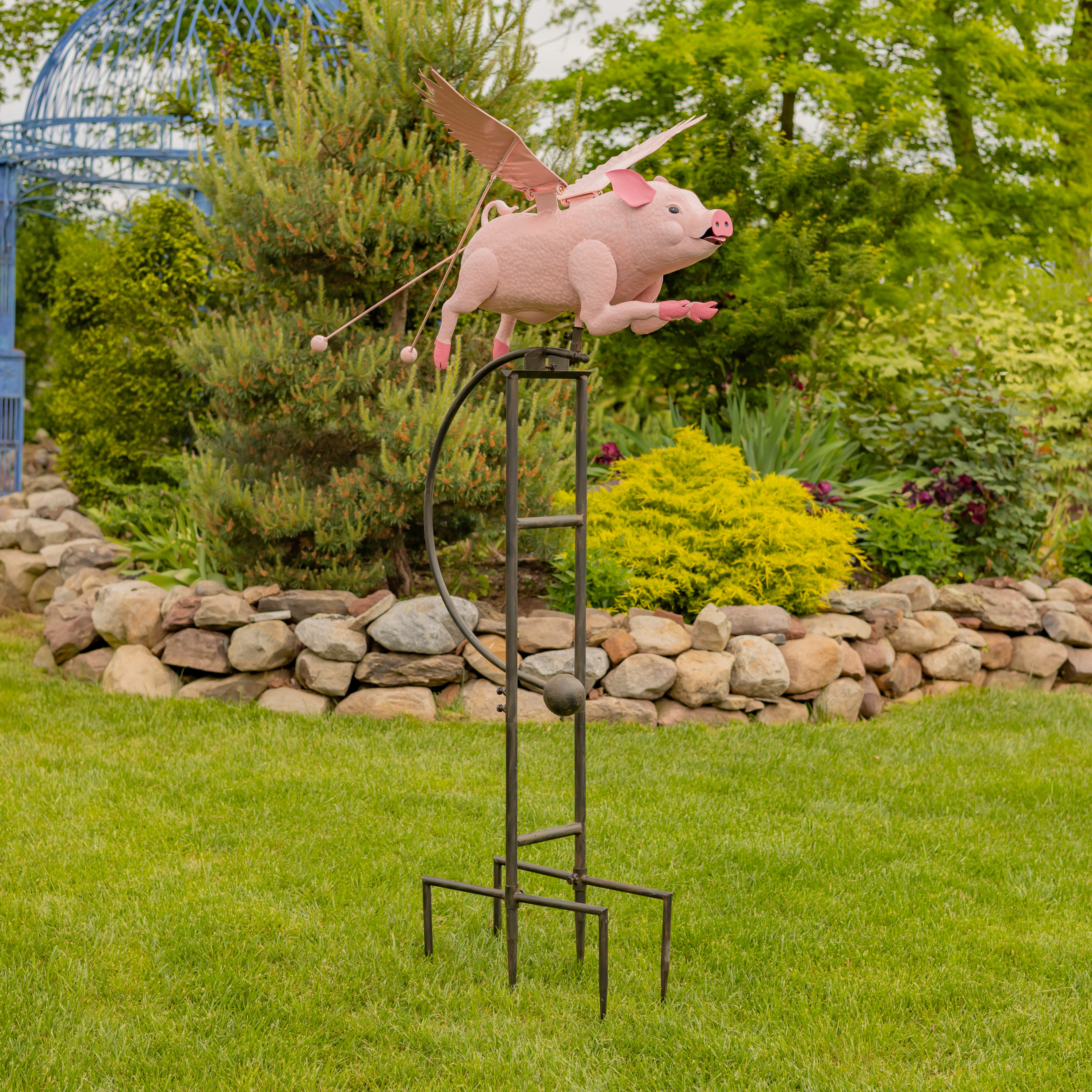 Arlmont & Co. 6.5ft. Tall Hand Painted Flying Pig Iron Rocking Stake ...