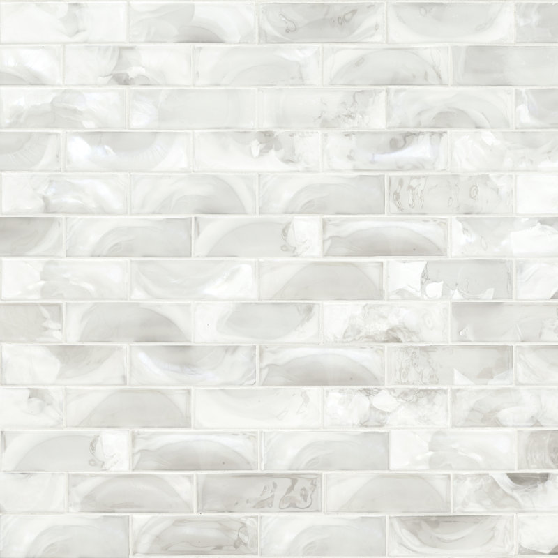 Nacre Blanc Subway 12 in. x 15 in. Glossy Glass Mosaic Wall Tile