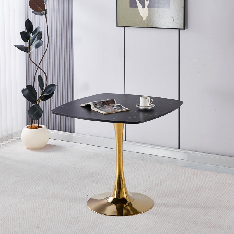 Table de salle à manger carrée Tulip, H 28,93 po x l 31,5 po x P 31,5 po, Noir mat / Or