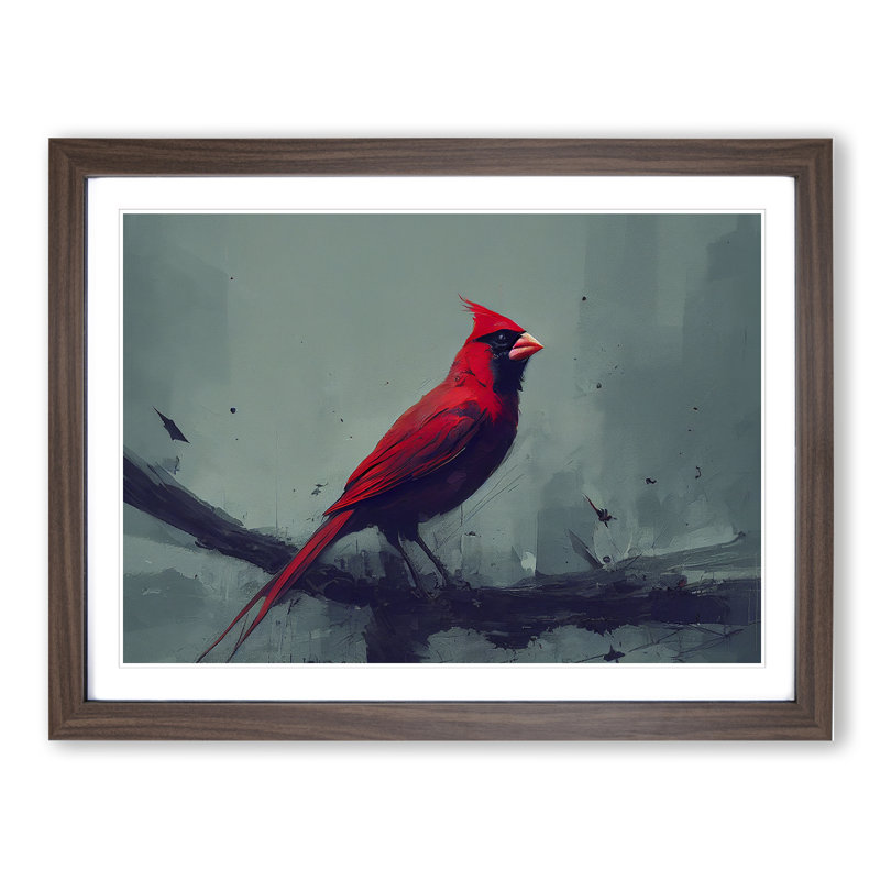 Cardinal Bird Vol.4 - Single Picture Frame Print, 46cm H x 64cm W x 2cm D, Walnut Framed