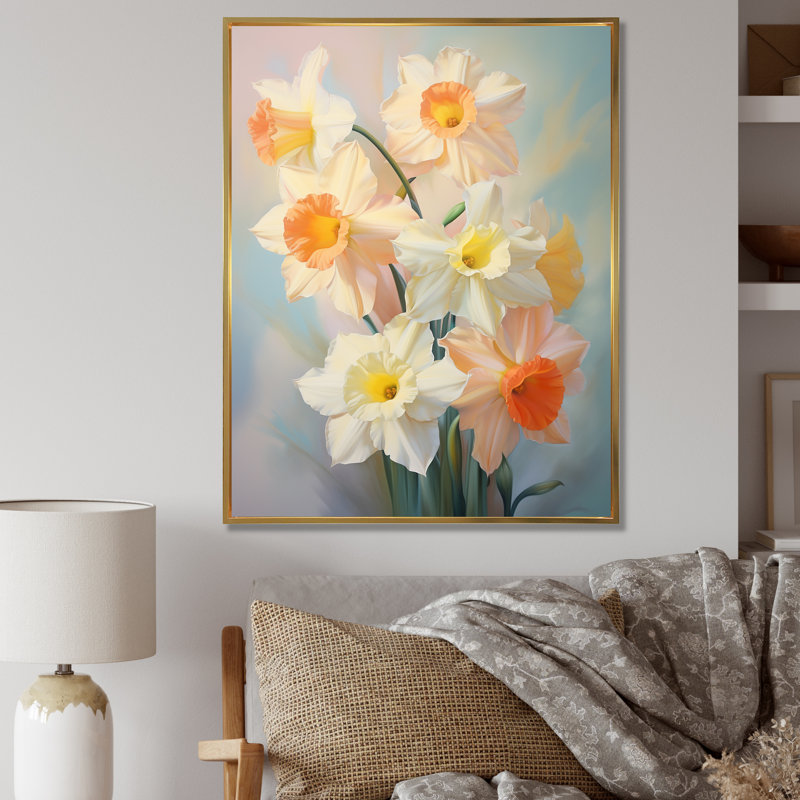 «Wasilij White Affodils», impression romantique sur toile, H 40 po x l 30 po x P 1,5 po, Cadre flottant doré