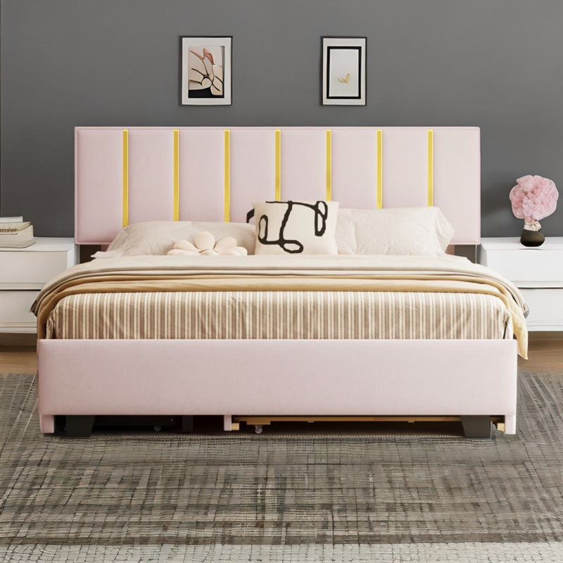 Reyhan Upholstered Platform Bed, Queen, Pink