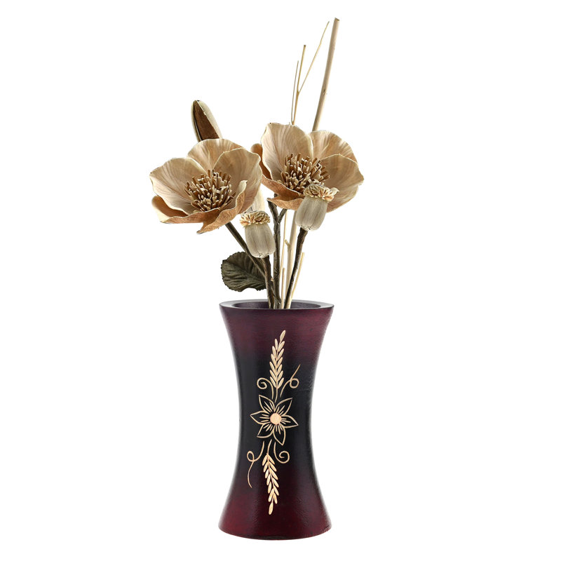 Vase à fleurs rouge en bois de manguier rouge et balinais