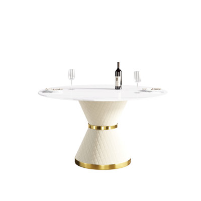 Table ronde en pierre frittée de 53,67 po - pouvant accueillir 6 personnes, salle à manger éblouissante 6 de 53,67 po, plateau blanc, base en fer stable et base en fer