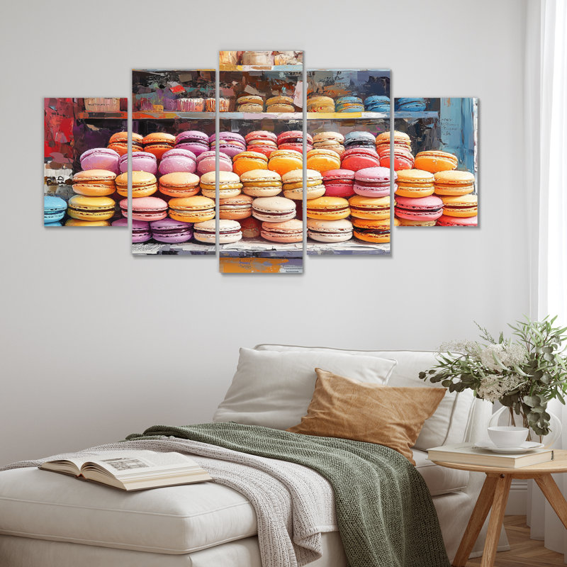 «Yellow and Pink Desserts» Macaron Bar II - Desserts, ensemble d'art mural