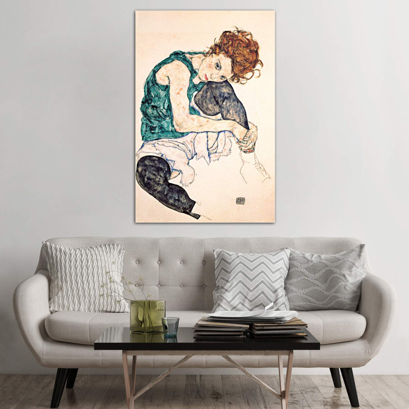 Seated Woman With Bent Knee II by Egon Schiele - Painting on Canvas, 66.04 cm H x 45.72 cm W x 1.91 cm D, No Frame