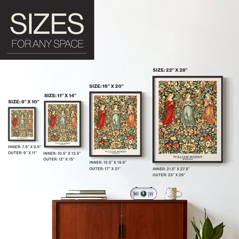 WM MORRIS Series DCCCLVI-Premium Framed Print -Ready to Hang - No Nails Required - No Nails Required, Black, 11" H  x 18" W
