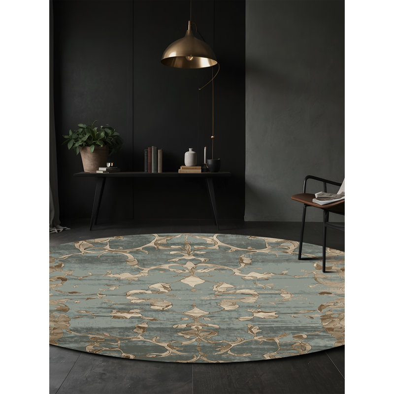 Tapis gris soyeux et moelleux, Rond 3 pi