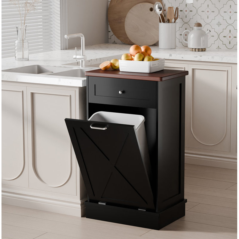 Armoire poubelle inclinable 10 gallons Havant, Noir / noyer foncé