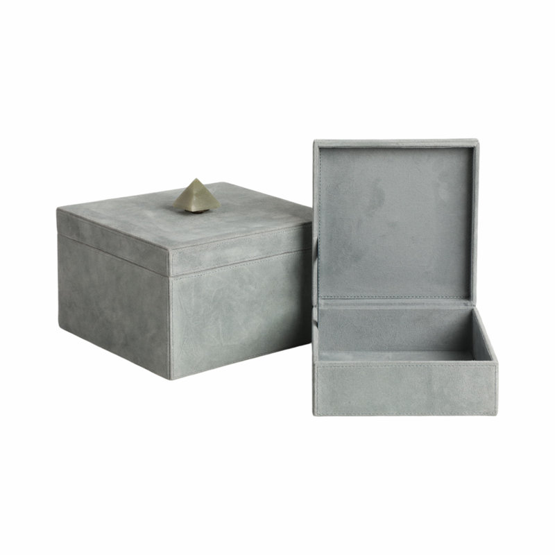 2 pièces boîtes en suède Obaseki avec bouton en pierre, bleu