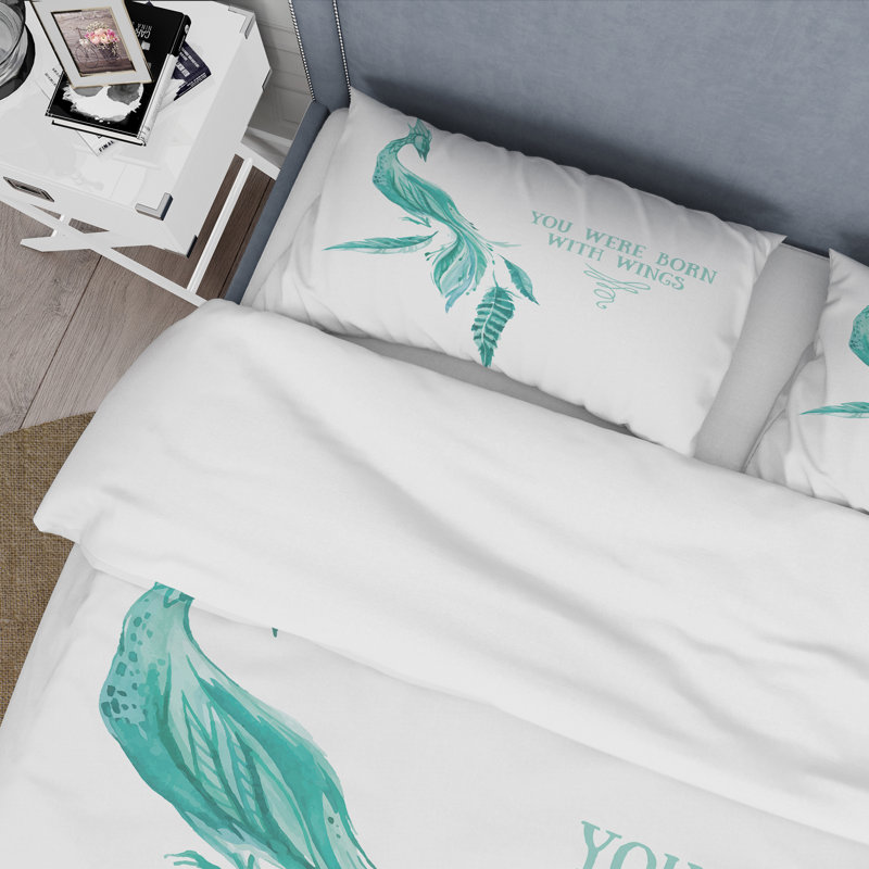 Mystic Mint Bird You Were Born With Wings - Ensemble de housse de couette traditionnel - Microfibre de polyester