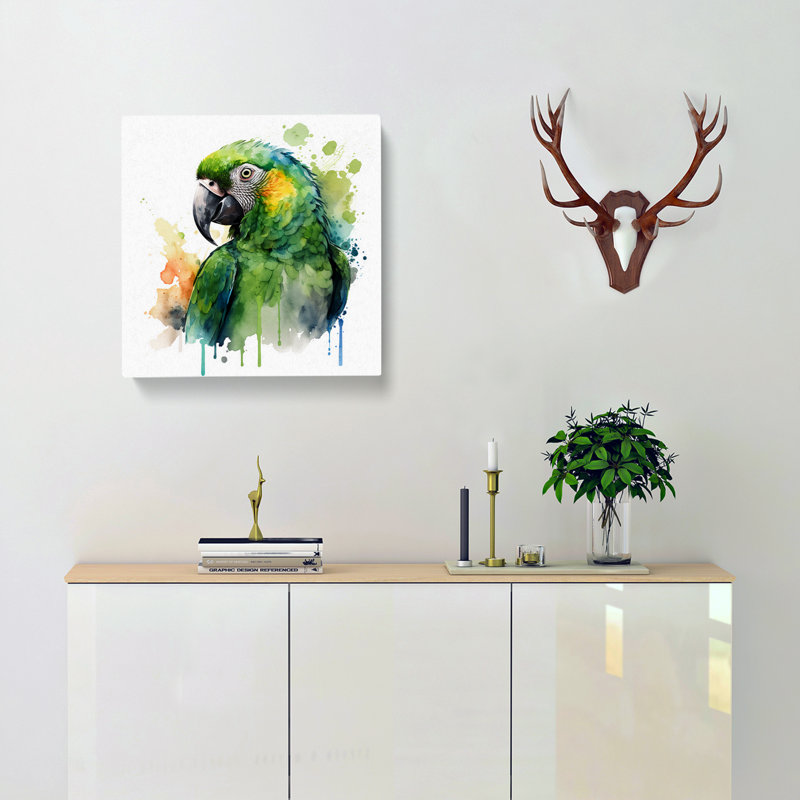Parrot Watercolour - No Frame Print, 50cm H x 50cm W x 3cm D