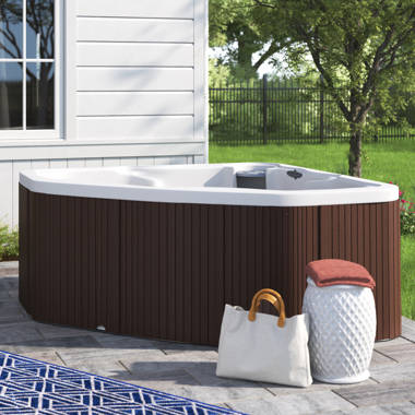 ALEKO 2-Person Solid Natural Pine Oval Hot Tub with Charcoal Stove u0026  Reviews | Wayfair