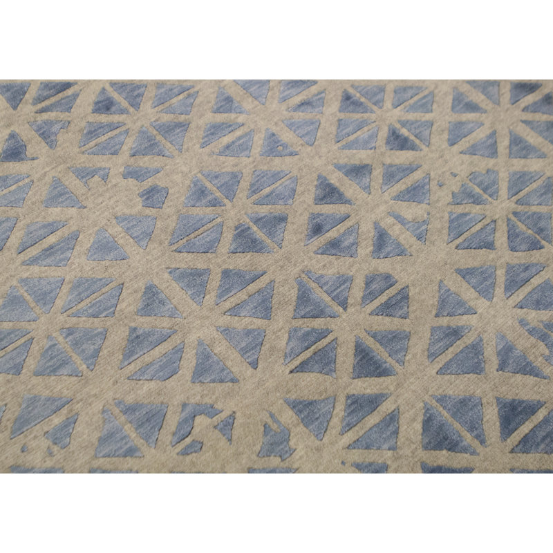 Tapis gris et bleu clair noué à la main de haute qualité