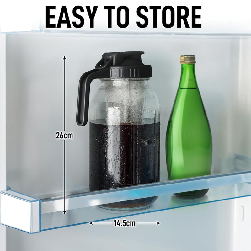 Zulay 32oz Cold Brew Maker - Mason Jar Glass, Leak-Proof Lid, Fine-Mesh Stainless Steel Filter, Black, 8 Cups