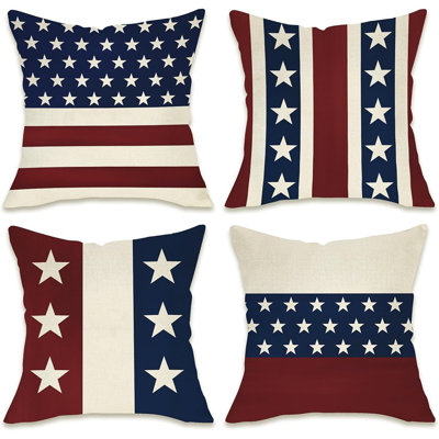 Ensemble de 4 housses de coussin décoratives patriotiques 4 du 4 juillet, ensemble de 4 coussins décoratifs d'extérieur en forme d'étoiles de style rustique rouge, blanc et blanc aux États-Unis