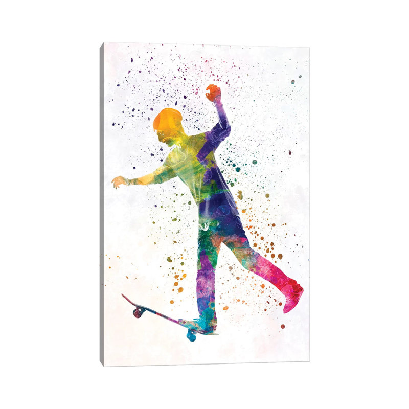 Skateboarder In Watercolour VI by Paul Rommer - Wrapped Canvas Painting, 101.6 cm H x 66.04 cm W x 1.91 cm D