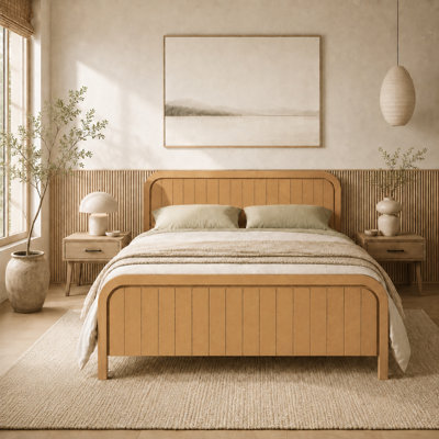 Queen Bed Frame with Headboard, Wood Platform Bed with Wooden Slats Support, Noise-Free Design, No Box Spring Needed, Easy Assembly, Natural Oak