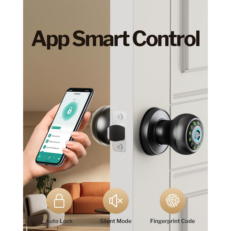Black Aluminum Smart Fingerprint Door Knob with Keypad
