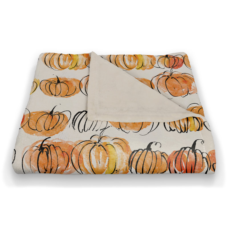 Watercolor Pumpkins Coral Fleece Halloween Throw Blanket