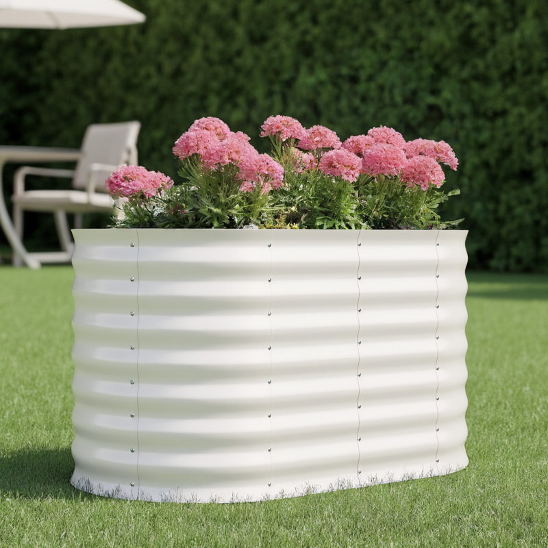 Galvanized Metal Oval Raised Garden Bed - Planter Box for Vegetables and Flowers, Beige, 5.12" H x 47.2" W x 26.19" D
