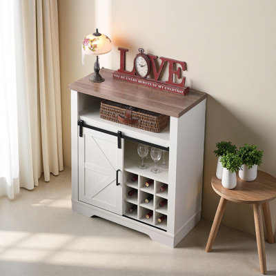 Armoire de rangement Farmhouse avec porte de grange coulissante et tablette à vin, petite armoire de rangement
