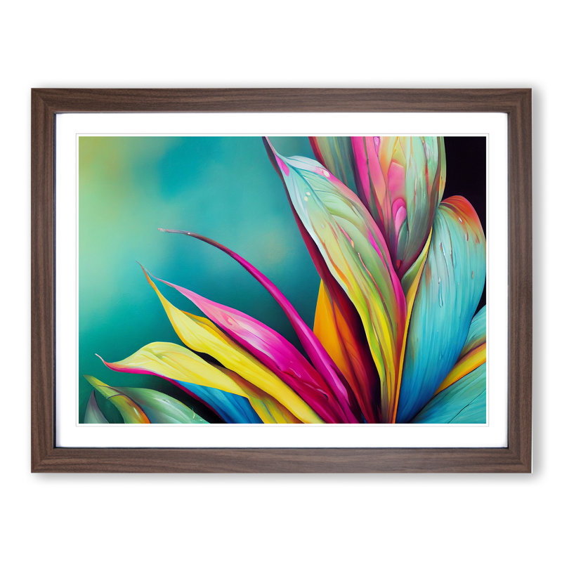 Ravishing Tropical Leaves 1 Piece Single Picture Frame Painting, 46cm H x 64cm W x 2cm D, Walnut Framed