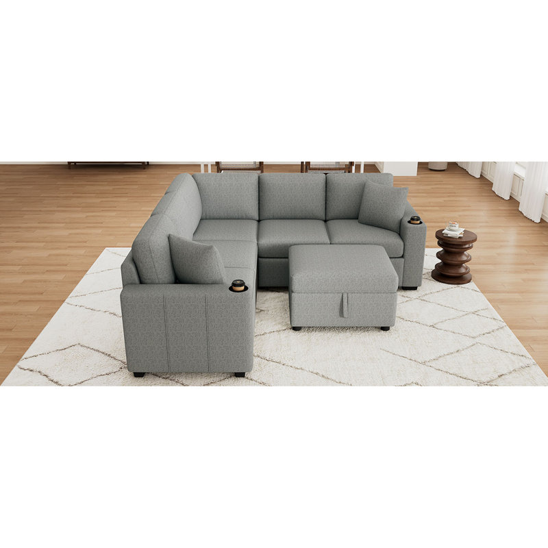 Canapé-lit modulaire convertible en L 84,7 po, Gris chenille