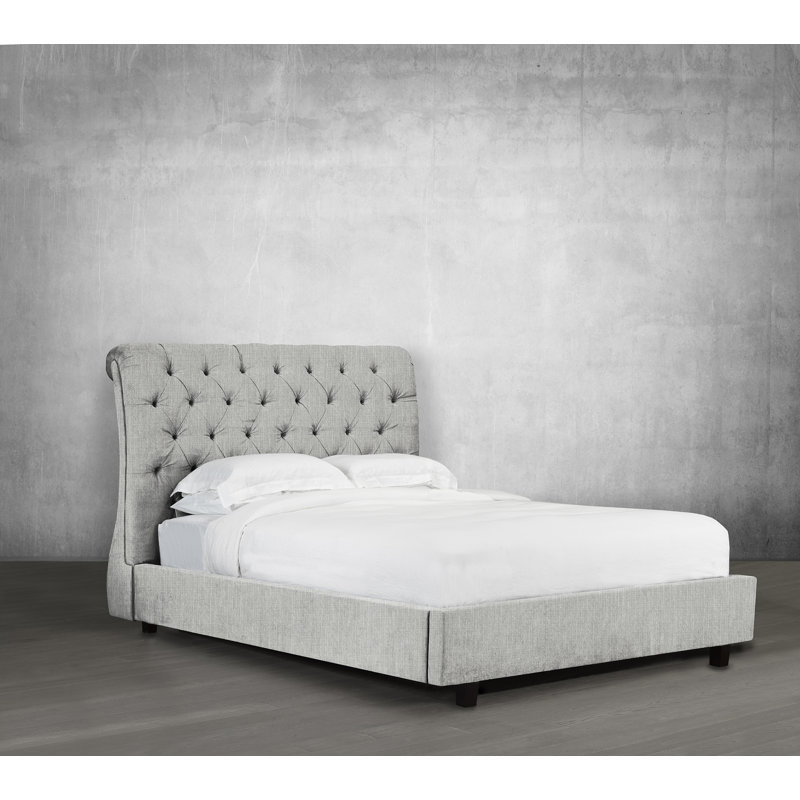 Lit-bateau tapissier à profil bas Wiese, Double, Beige