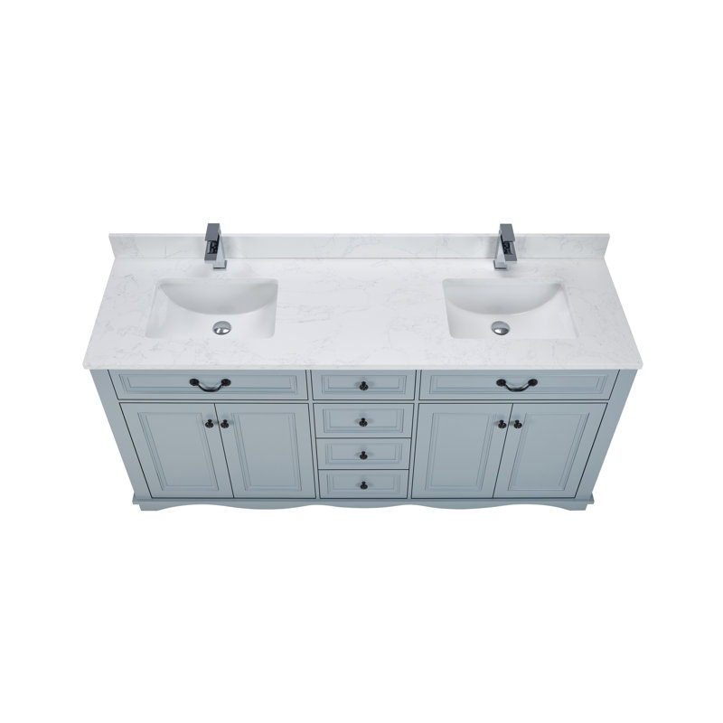 72" Solid Wood Sink Vanity  With 1' Artificial Stone Top, Cadet