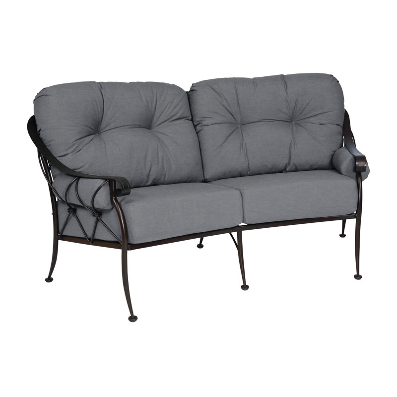 Derby 73.75'' Wide Iron Loveseat with Cushions, Denver Scarlett Sunbrella®, Textured Black