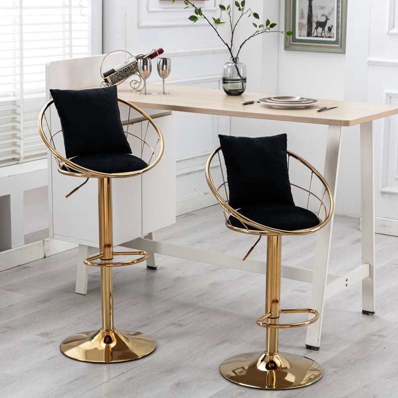 2 chaises de bar en velours noir, rotation à 360 degrés, hauteur réglable, sophistiquée pour la salle à manger et le pivot, siège repas