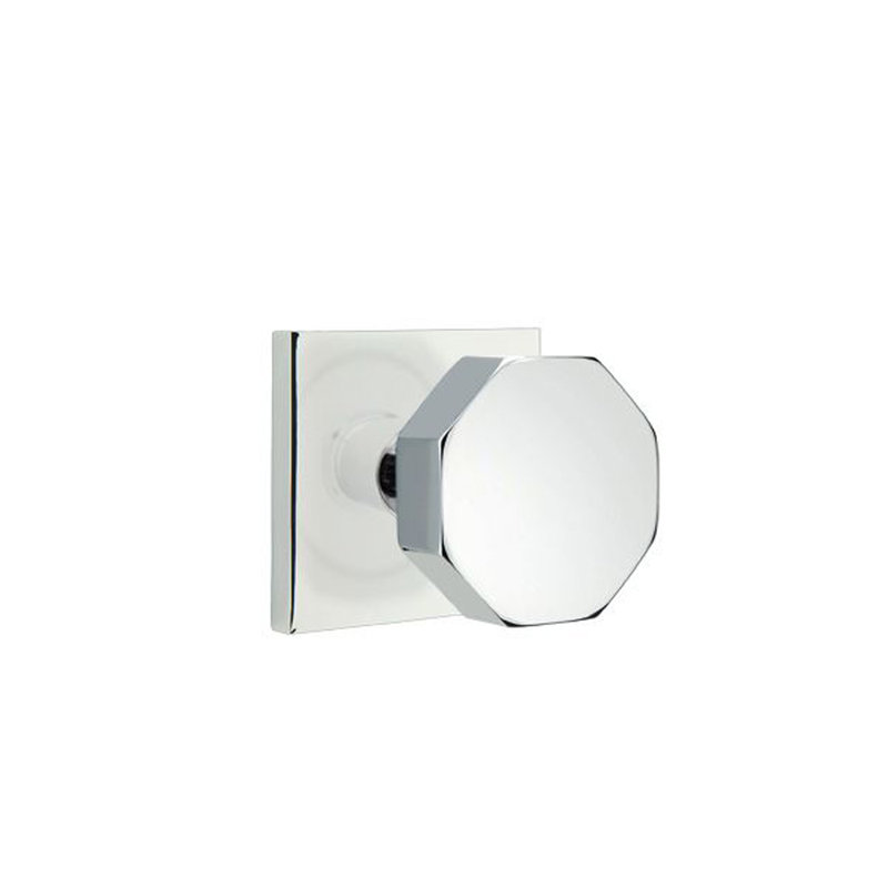 Ensemble de faux boutons Emtek avec rosette carrée et bouton octogonal, Chrome poli