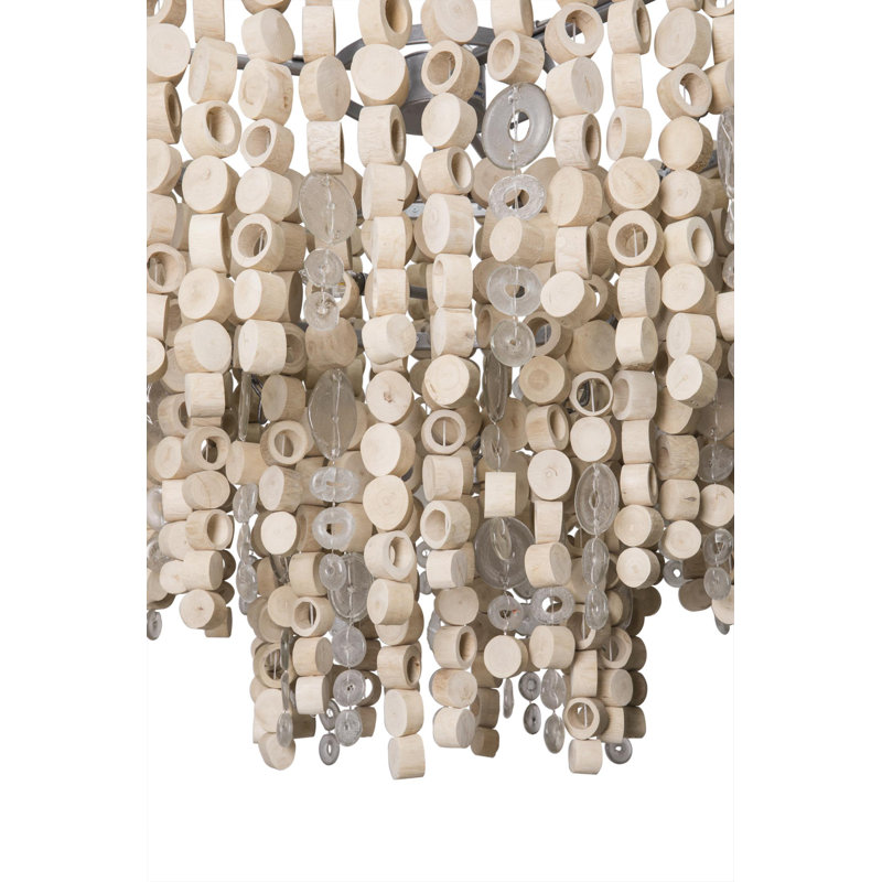 Round Wood Disk Chandelier w/ Recycled Glass Disks, Natural