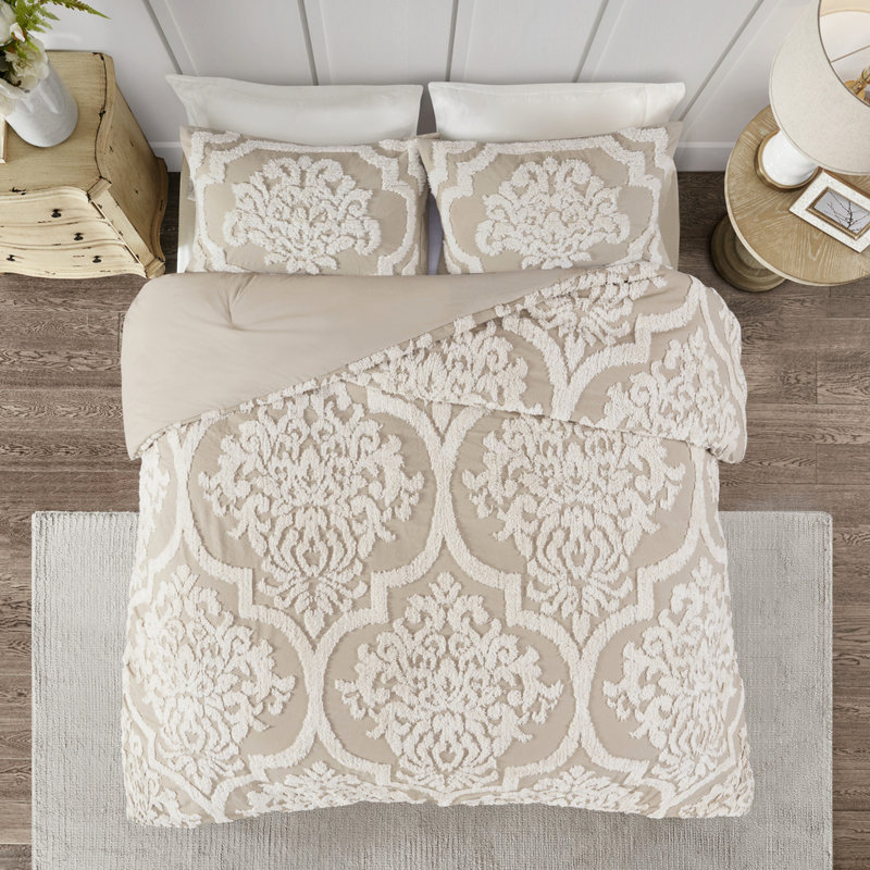 Édredon taupe très grand / très grand - Édredon 3 pièces en chenille de coton, Édredon très grand et 2 taies décoratives