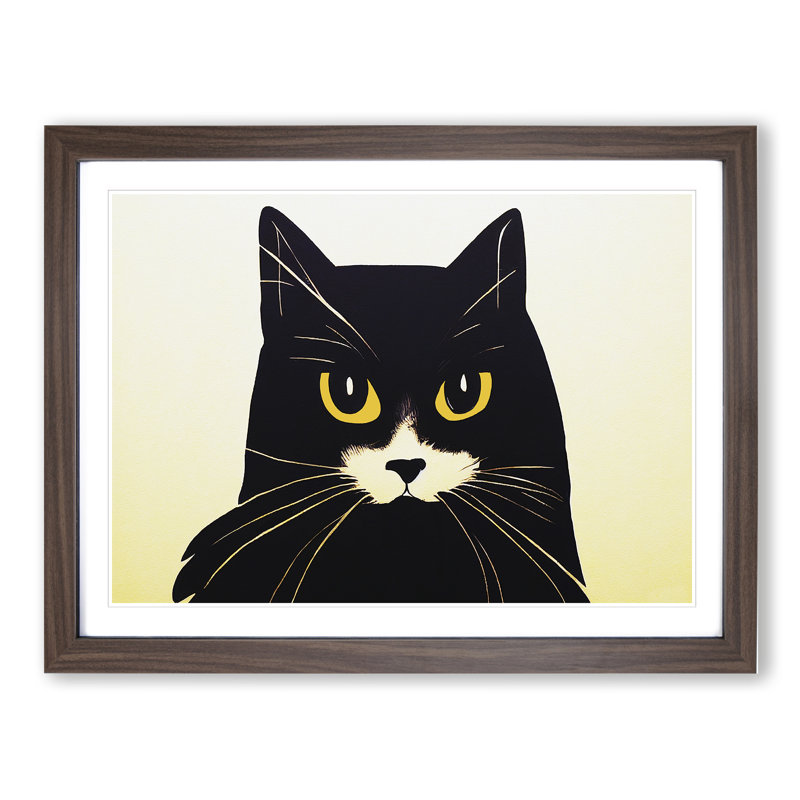 XH1022-6819X Peaceful Cat Abstract - Picture Frame Print, 25cm H x 34cm W x 2cm D, Brown