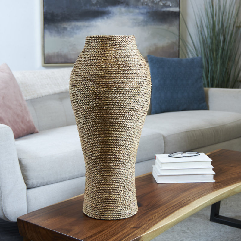 Neta Handcrafted Earthenware Jar with Seagrass Wrap, 23.9" H x 10.8" W x 10.85" D
