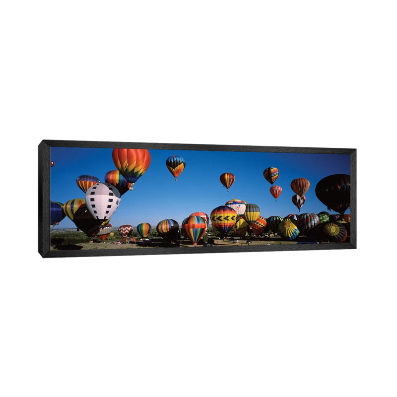 Hot air balloons floating in sky, Albuquerque International Balloon Fiesta, Albuquerque, Bernalillo County, New Mexico, USA 1 Piece Floater Frame Panoramic Wall Art on Canvas