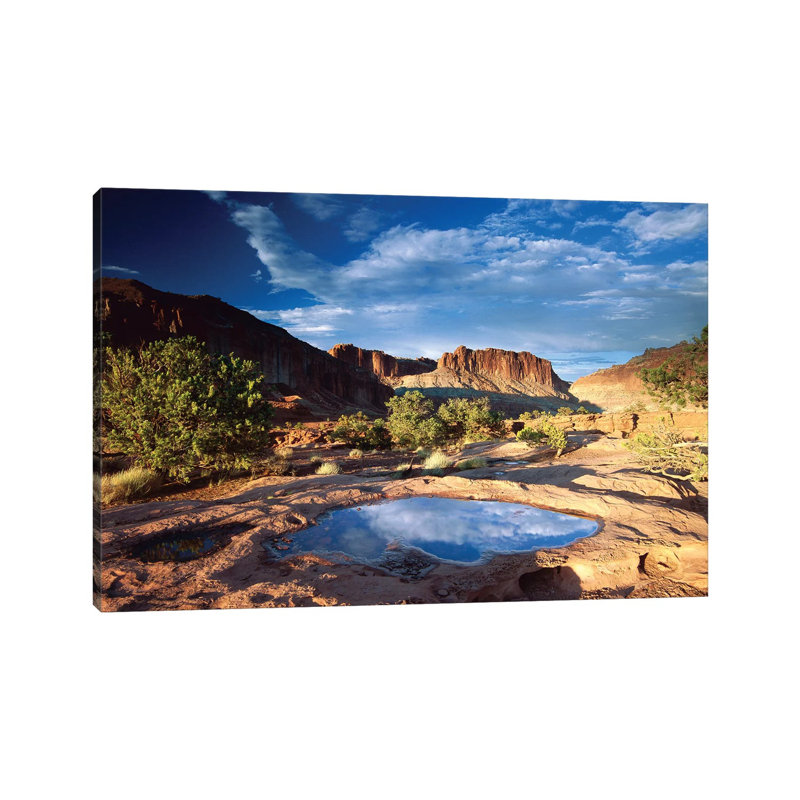 Water Pothole At Panorama Point, Capitol Reef National Park, Utah by Tim Fitzharris - Wrapped Canvas Print