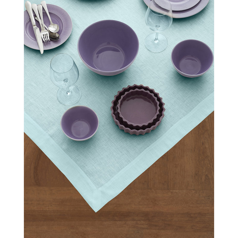 Fete - 100% Pure Linen Table Throw, Aqua Blue, Solid Color