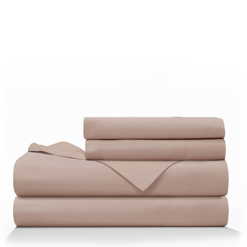 Farm to Home Dreamy Organic Cotton Sheet Set, Cool 300TC Sateen, Clay, Split King Sheet Set