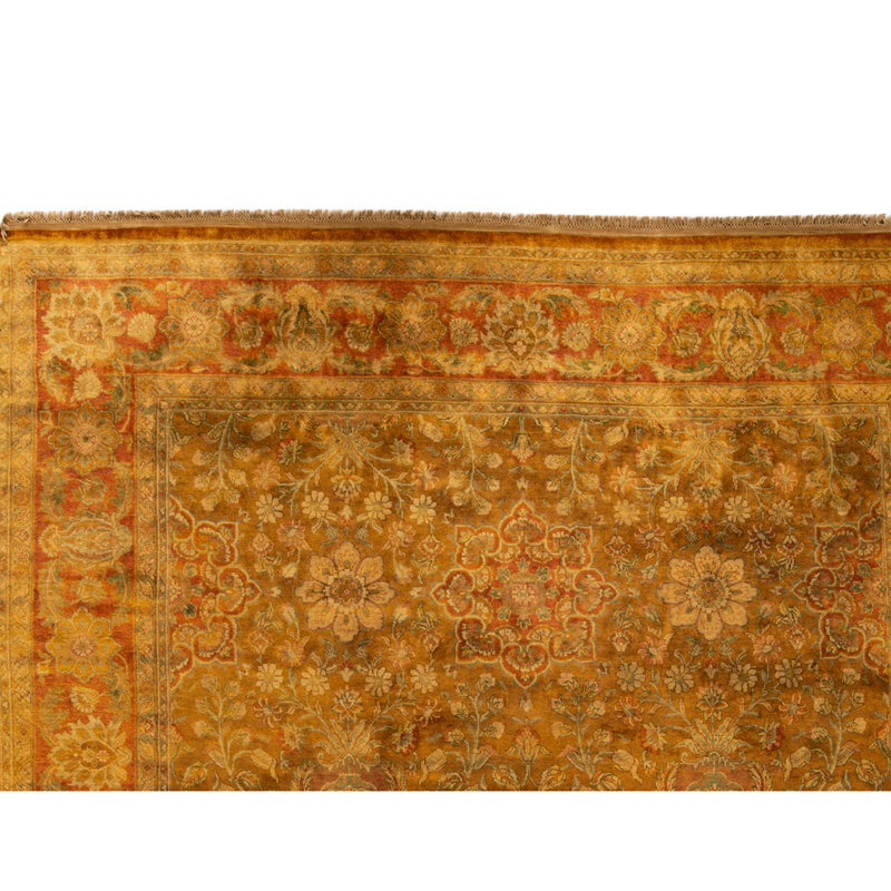 Tapis doré et rouge de haute qualité noué à la main