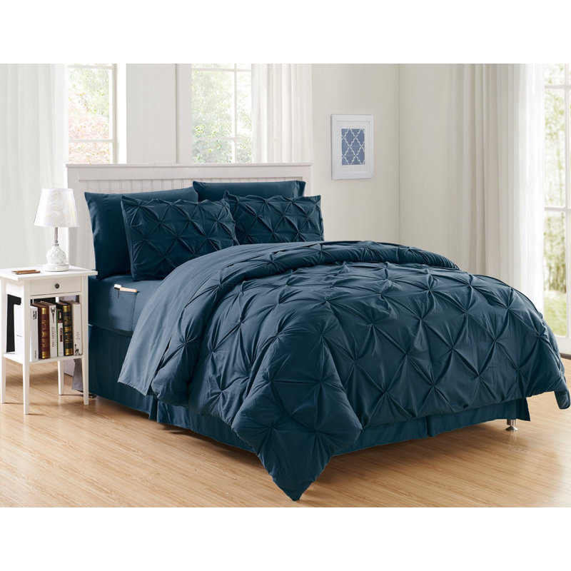 Polyester Box Stitch Comforter, King Comforter + 5 Additional Pieces, Navy Blue