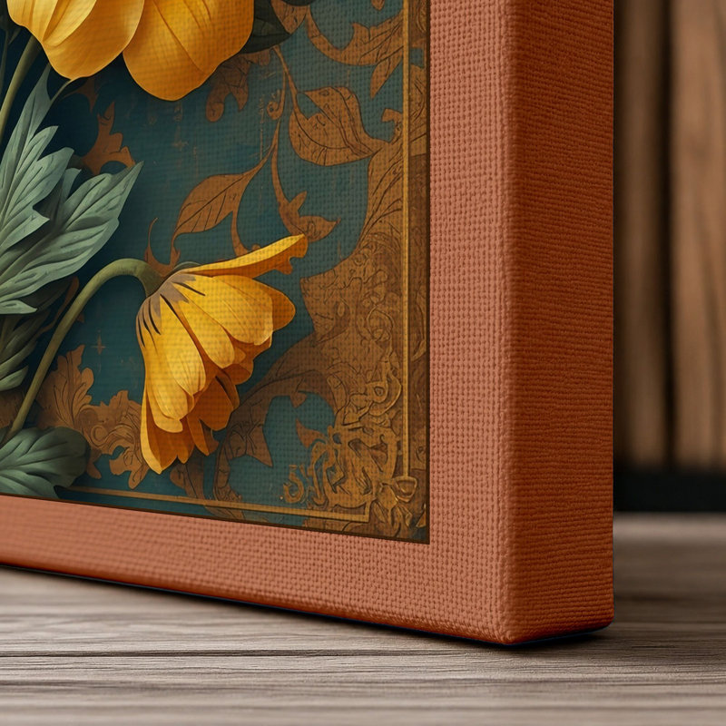 Golden Nasturtium Botanical - Wrapped Canvas, 24x16 - 61.0 x 40.6 cm, Terracotta Border
