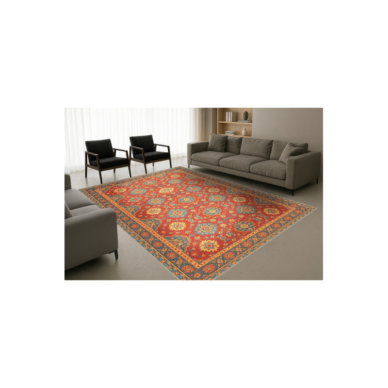 Tapis bleu tissé lavable rétro Mosso, 3'3" x 9'10"