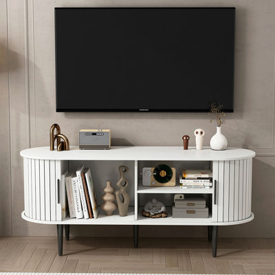 TV Stand, 47" Modern TV Console Table with Storage Compartment and Sliding Door, Gaming Entertainment Center with Cabinet for Living Room, Bedroom, Office