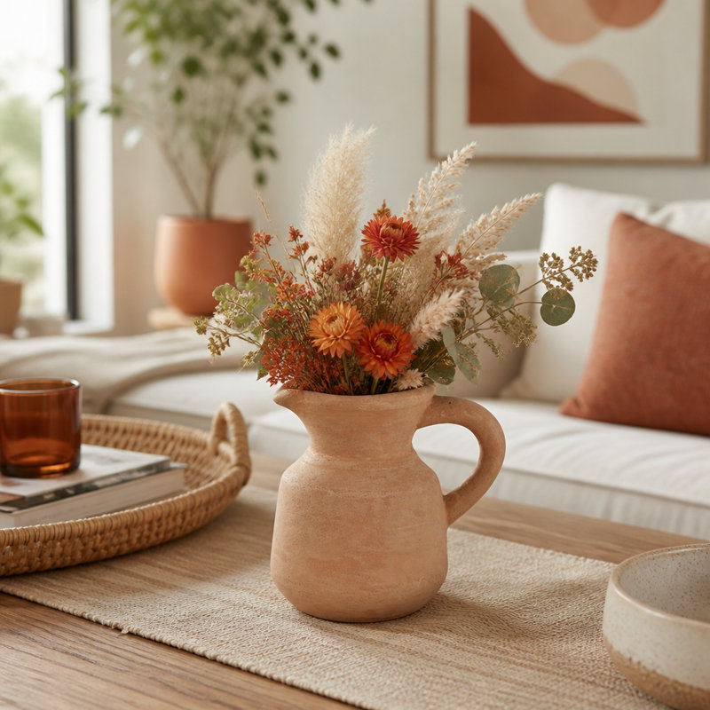 Vase en pot rustique avec poignée pour décoration intérieure