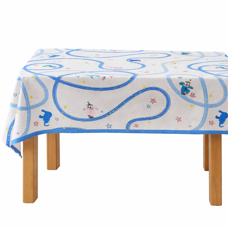 Whimsical Fun Animal & Star Print Playful Circus Scalloped Tablecloth 56" X 71"