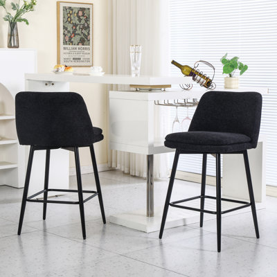 Ensemble de 2 tabourets de bar pivotants à hauteur de comptoir, tabourets de bar pivotants à 360 ° avec dossier et pieds en métal, hauteur de siège de 25,6 po, tabourets de comptoir pour îlot de cuisine et pub, toile de lin, lin noir.